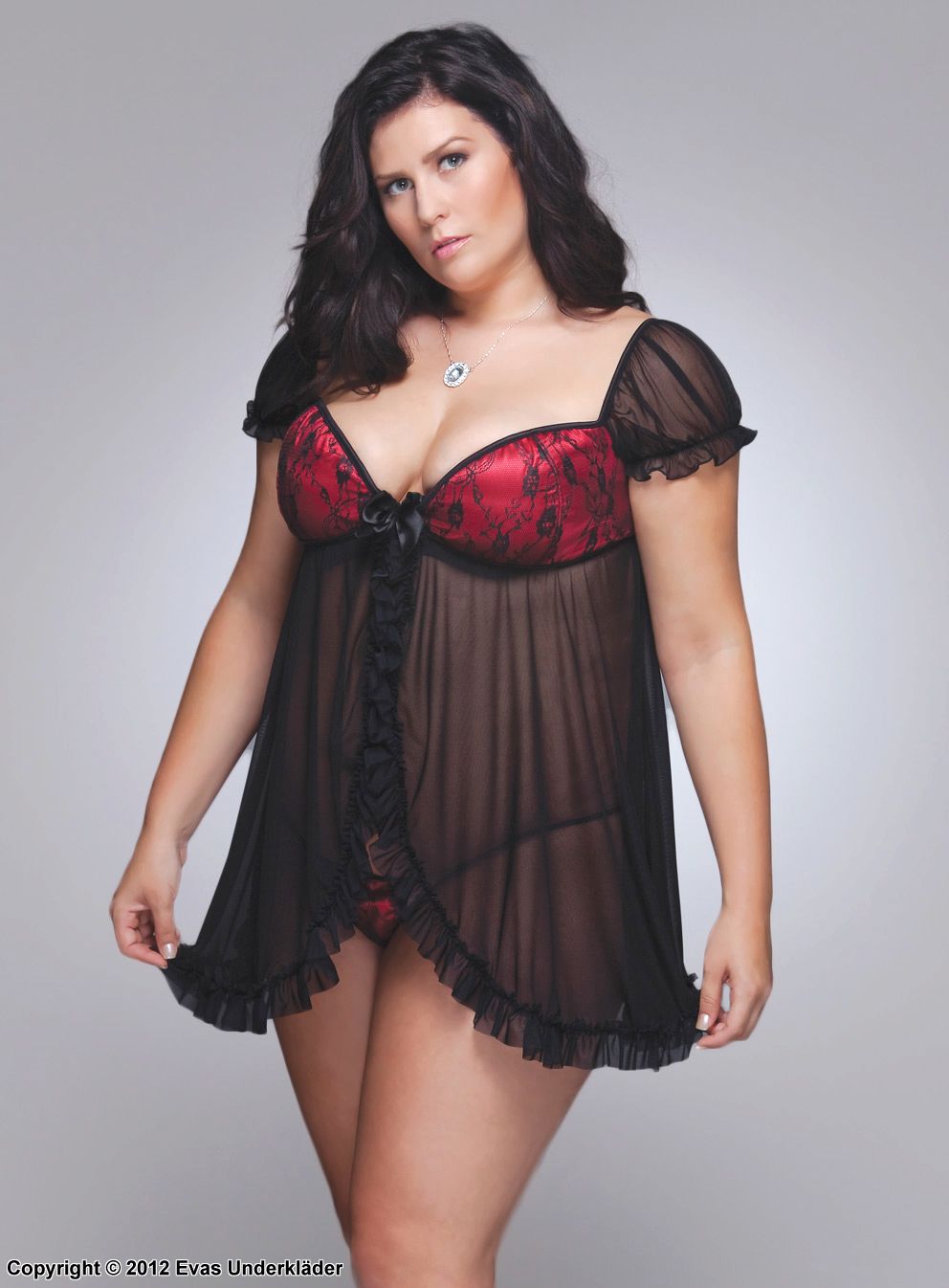 Babydoll with lace over satin padded cups, plus size